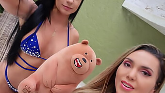 Mein Teddybär Und Ich Genossen Etwas Lesbischen Spaß Vor Der Kamera