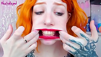 Ginger Amateur Gives A Deep Throat Blowjob To A Well-Endowed Man, Using A Dildo And Facial Expressions