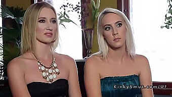 Three stunning blondes engage in rough anal threesome with BDSM elements