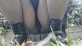 Wife Pees In Public Park While Wearing Fishnet Stockings