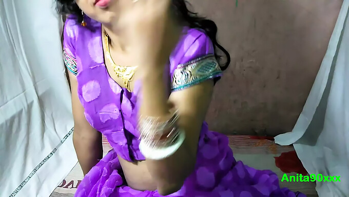 Indian homemaker engages in passionate intercourse while wearing a purple saree at home